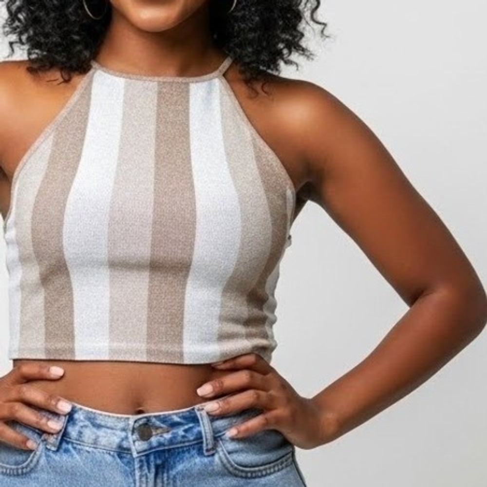 Forever 21 Contemporay Striped Halter Crop Top Metallic Sparkle Womens XS